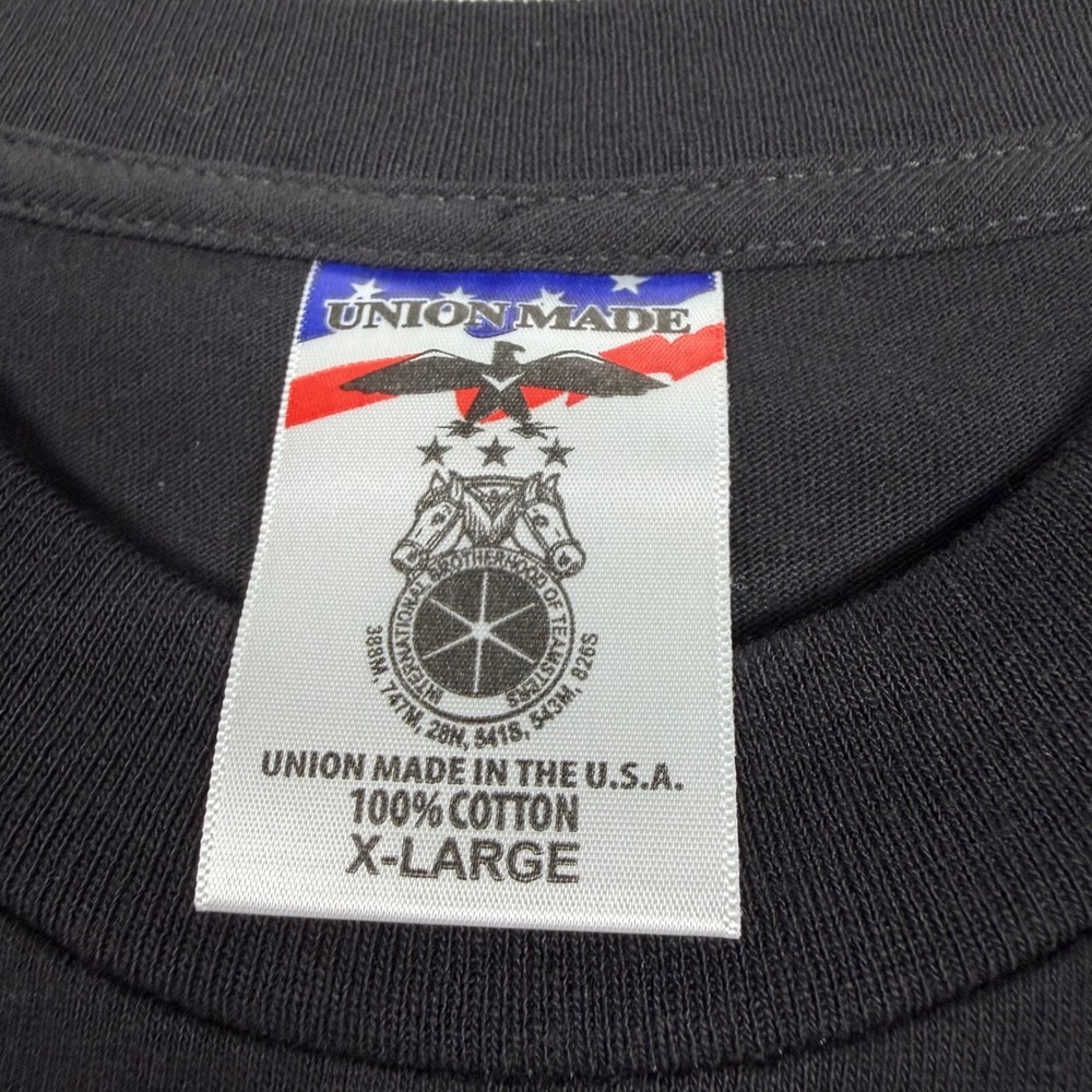 Y2K Mens Union Made Support Climate Jobs Teamsters Graphic T-Shirt Black XL - Picture 3 of 6